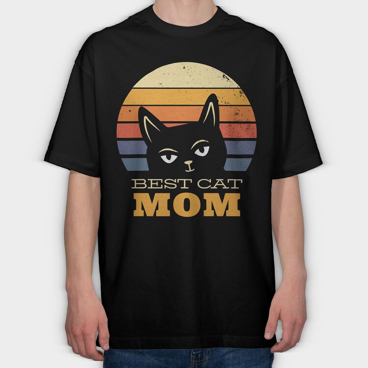 Best Cat Mom Retro, Tricou Oversize Barbati (Unisex)