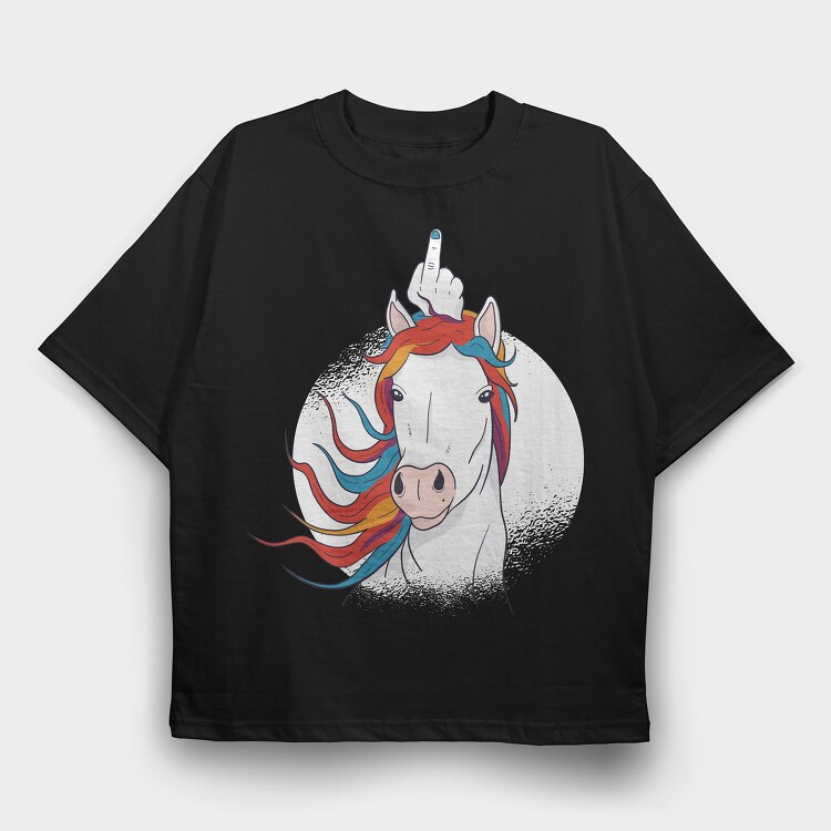 Unicorn Middle Finger Horn, Tricou Oversize Barbati (Unisex)