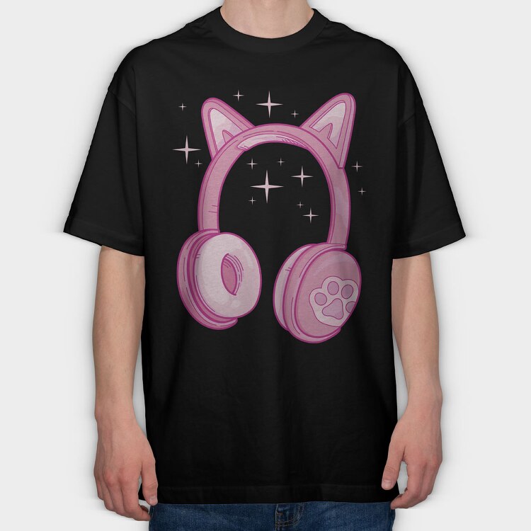 Kawaii Pink Headphones, Tricou Oversize Barbati (Unisex)