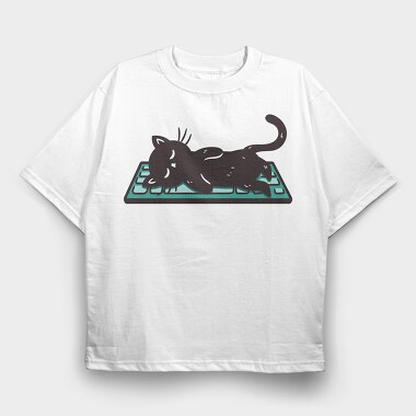 Keyboard Kitty, Tricou Oversize Barbati (Unisex)