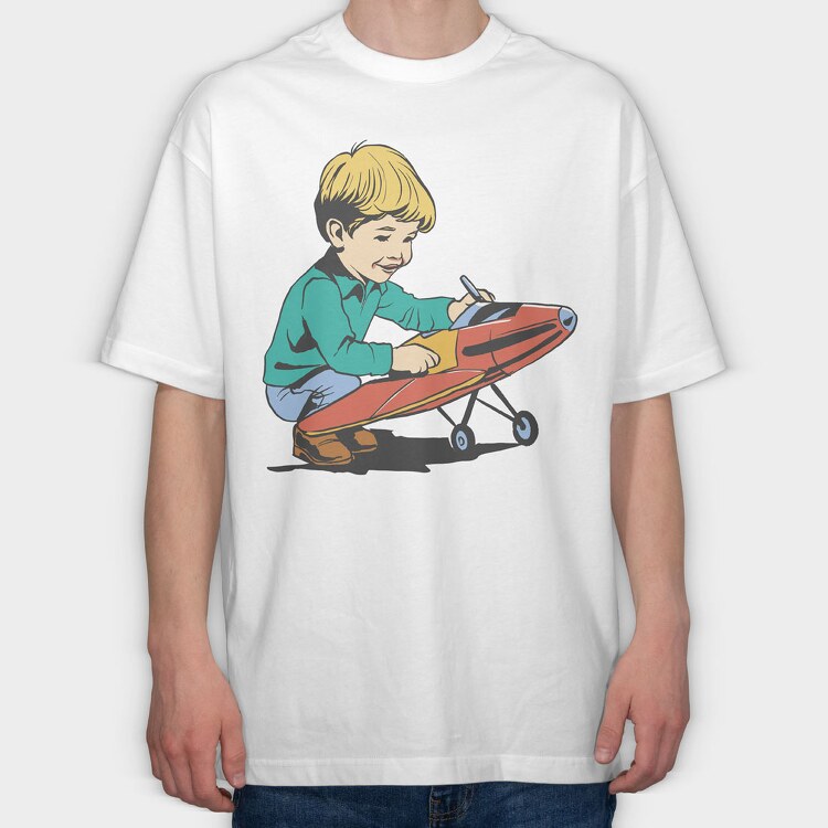 Kid Plane Vintage, Tricou Oversize Barbati (Unisex)