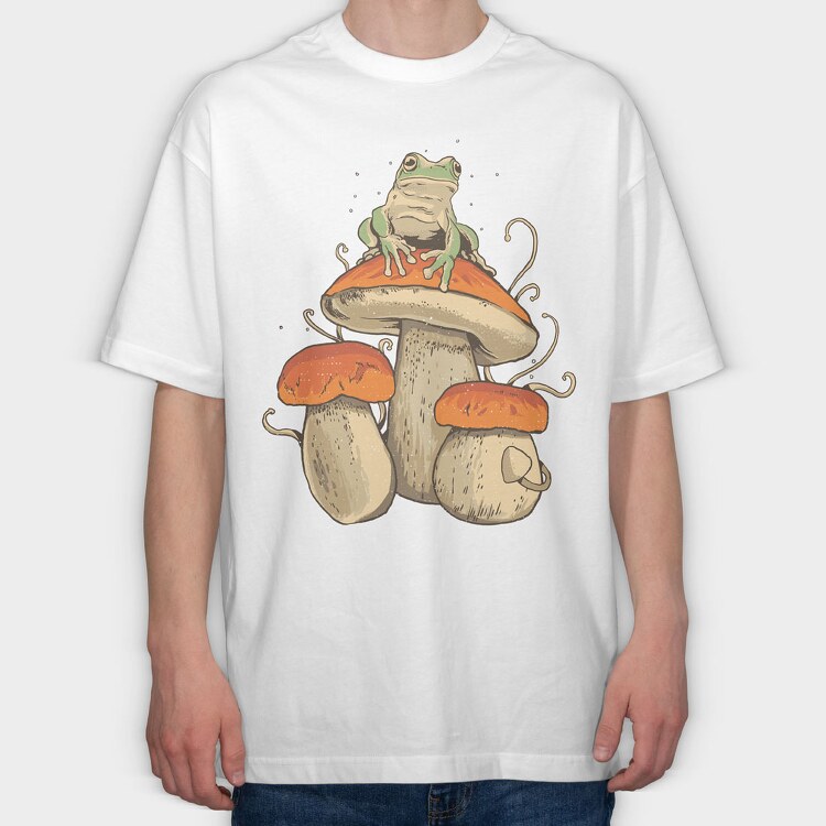 Cottagecore Mushroom Frog, Tricou Oversize Barbati (Unisex)