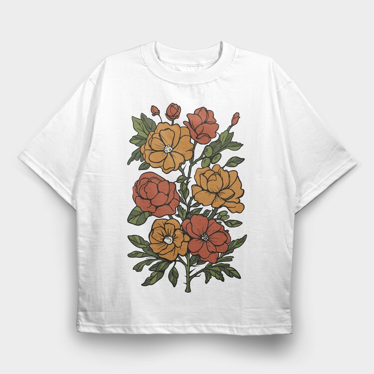 Orange Flowers, Tricou Oversize Barbati (Unisex)