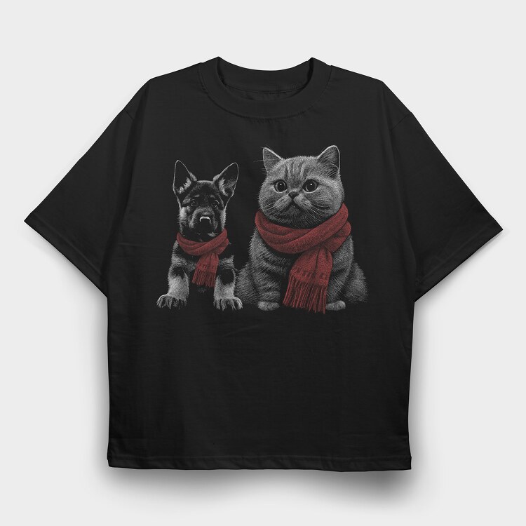 German Shepherd Cat, Tricou Oversize Barbati (Unisex)