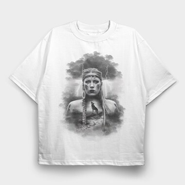 Viking Woman With Wolf, Tricou Oversize Barbati (Unisex)