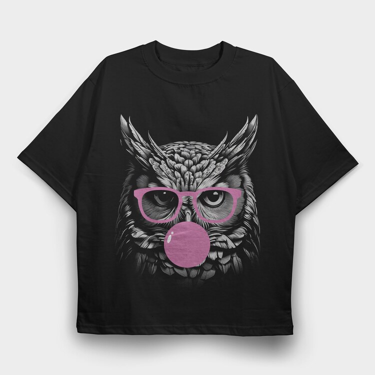 Owl Monochrome Bubblegum, Tricou Oversize Barbati (Unisex)
