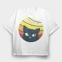 Black Cat Sunset Retro, Tricou Oversize Barbati (Unisex)
