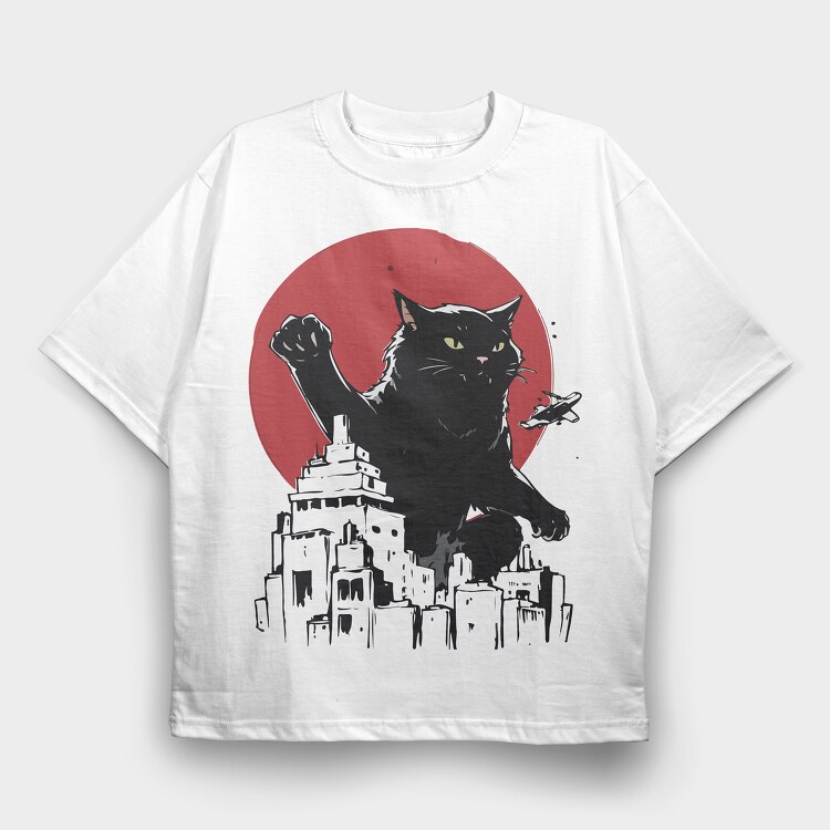 Black Catzilla, Tricou Oversize Barbati (Unisex)