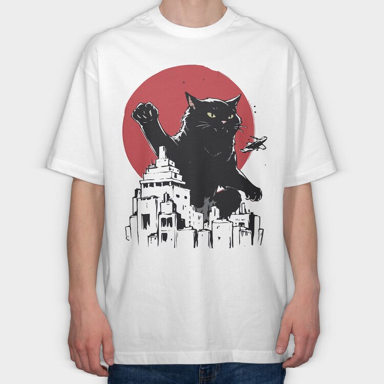 Black Catzilla, Tricou Oversize Barbati (Unisex)