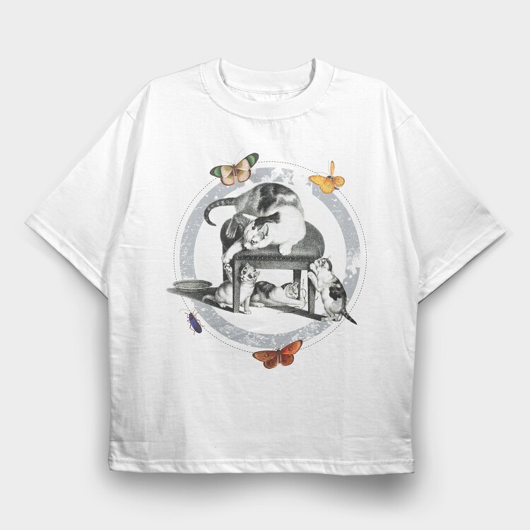Vintage Cats Butterflies, Tricou Oversize Barbati (Unisex)
