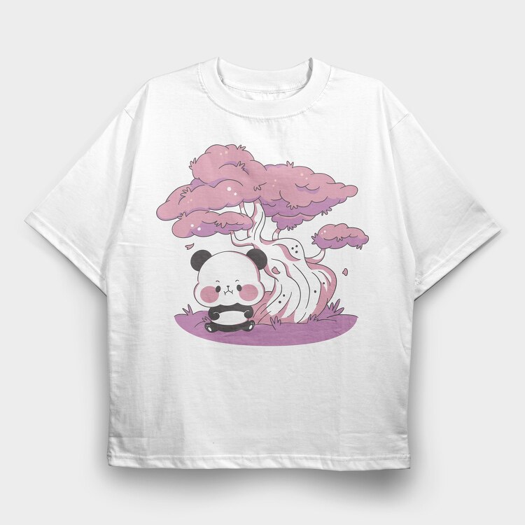 Panda Sakura Kawaii, Tricou Oversize Barbati (Unisex)