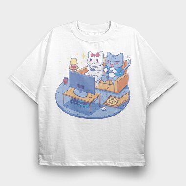 Cute Cats Video Games Anime, Tricou Oversize Barbati (Unisex)