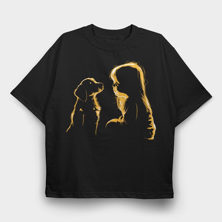 Girl Dog Silhouette, Tricou Oversize Barbati (Unisex)