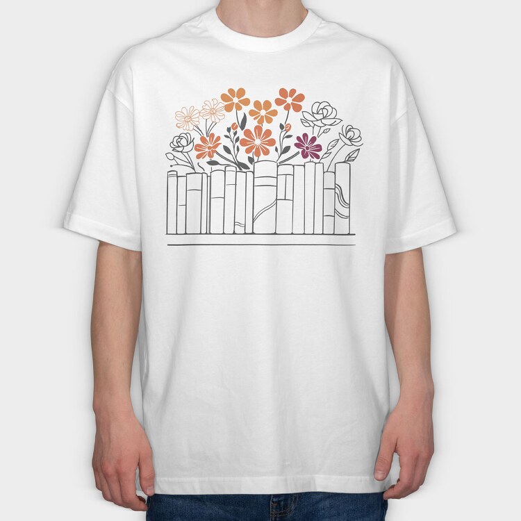 Books Flowers, Tricou Oversize Barbati (Unisex)