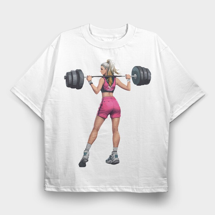Girl Lifting Weights, Tricou Oversize Barbati (Unisex)