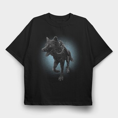 Girl Riding Wolf, Tricou Oversize Barbati (Unisex)