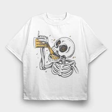 Skull Drinking Beer, Tricou Oversize Barbati (Unisex)