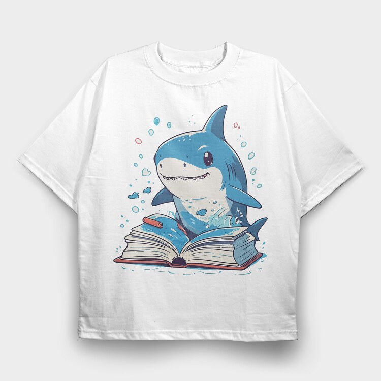 Cute Shark Reading, Tricou Oversize Barbati (Unisex)