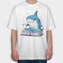 Cute Shark Reading, Tricou Oversize Barbati (Unisex)