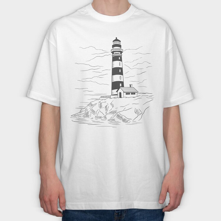 Lighthouse Illustration, Tricou Oversize Barbati (Unisex)