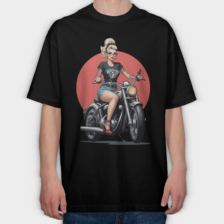 Pin Up Girl Bike, Tricou Oversize Barbati (Unisex)