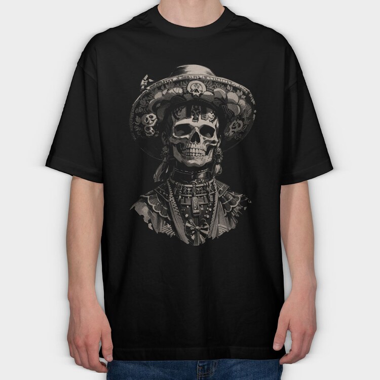 Skull Traditional, Tricou Oversize Barbati (Unisex)