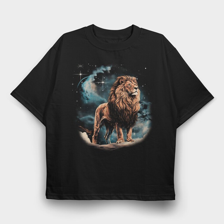 Lion Night Stars, Tricou Oversize Barbati (Unisex)