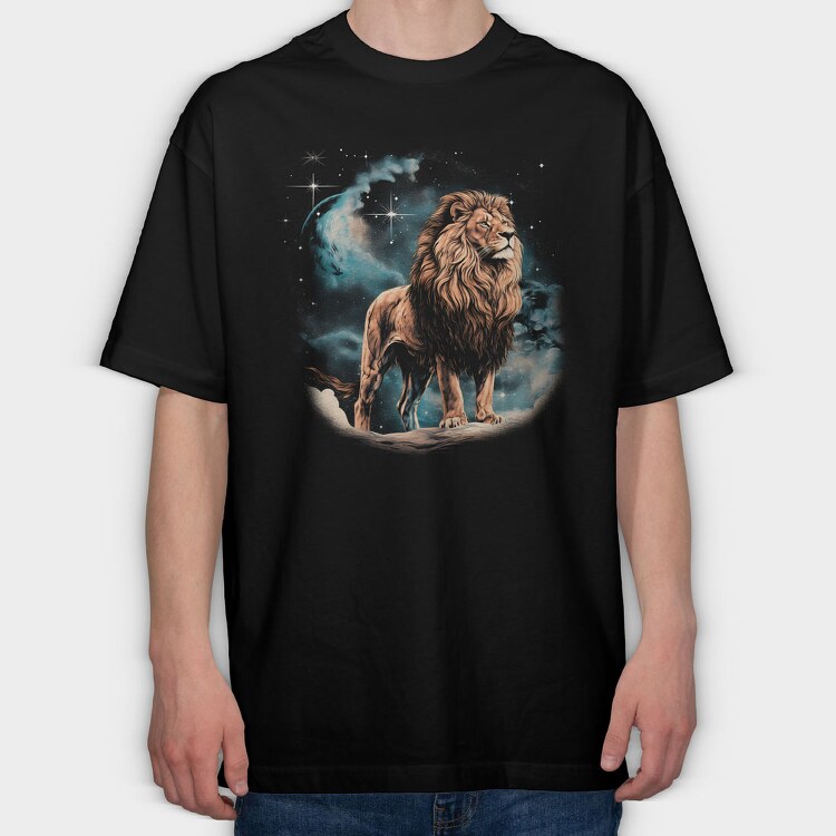 Lion Night Stars, Tricou Oversize Barbati (Unisex)