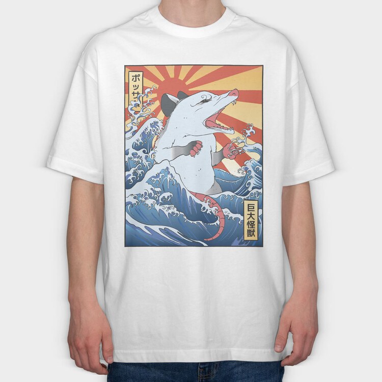 Wave Possum Japanese, Tricou Oversize Barbati (Unisex)