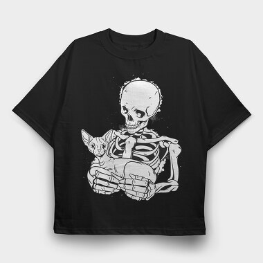 Skull With Cat, Tricou Oversize Barbati (Unisex)
