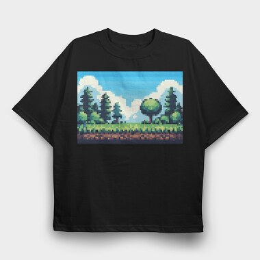 Pixel Art Landscape, Tricou Oversize Barbati (Unisex)
