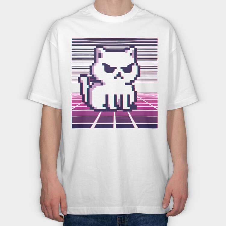 Pixel White Cat, Tricou Oversize Barbati (Unisex)