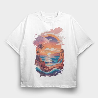 Greece Landscape Sunset, Tricou Oversize Barbati (Unisex)