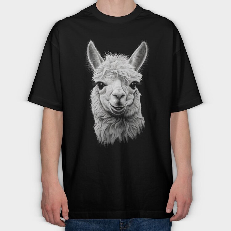 Llama Portrait, Tricou Oversize Barbati (Unisex)
