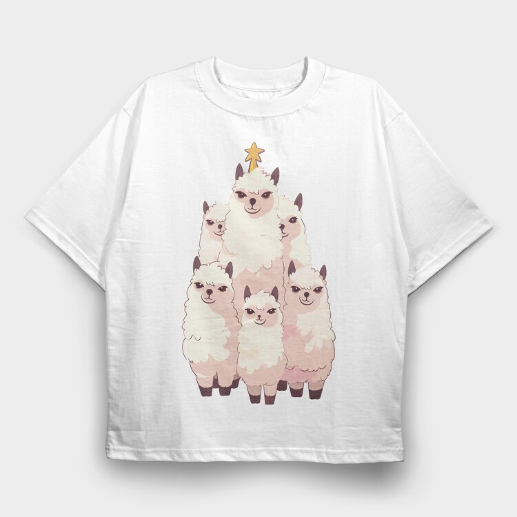 Llamas Christmas Tree, Tricou Oversize Barbati (Unisex)