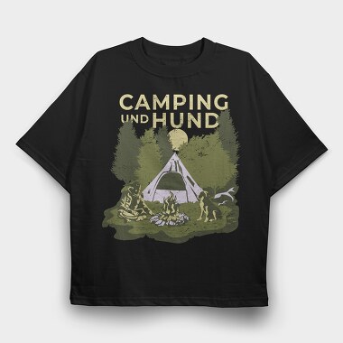 Camping and Hund, Tricou Oversize Barbati (Unisex)