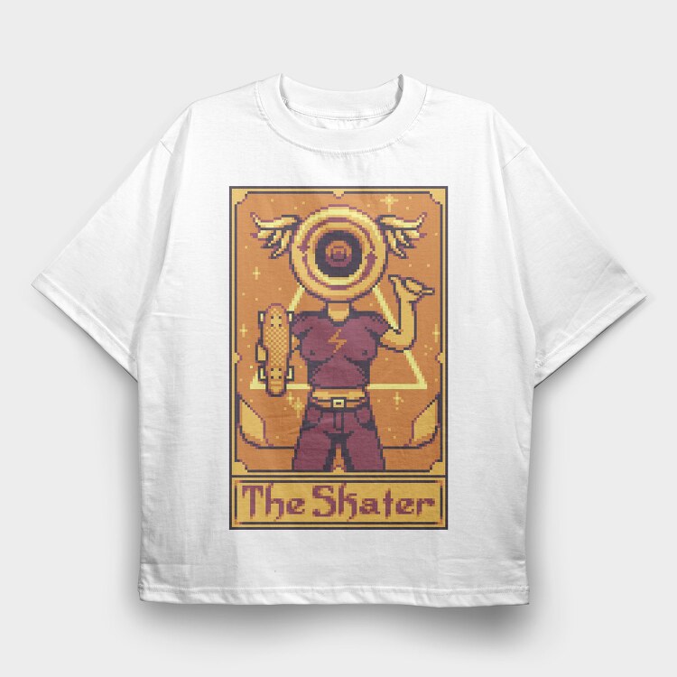 Pixelart Tarot Card the Skater, Tricou Oversize Barbati (Unisex)