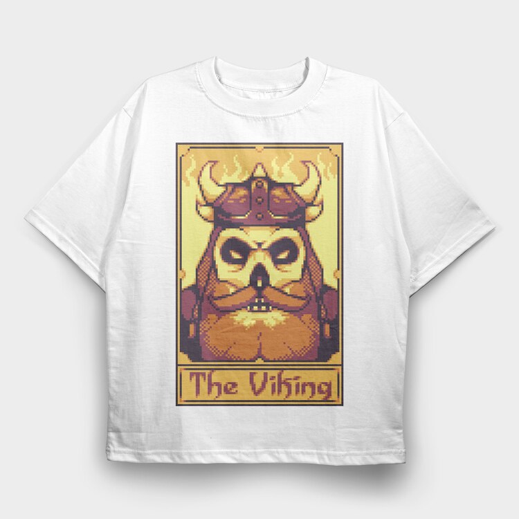 Pixelart Tarot Card the Viking, Tricou Oversize Barbati (Unisex)