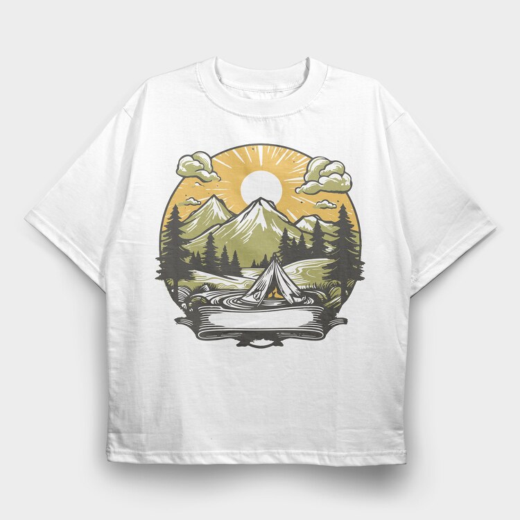 Camping Sunset, Tricou Oversize Barbati (Unisex)