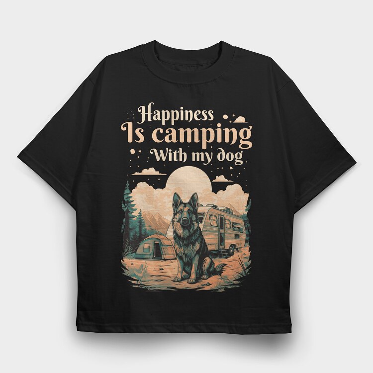 Camping With My Dog, Tricou Oversize Barbati (Unisex)