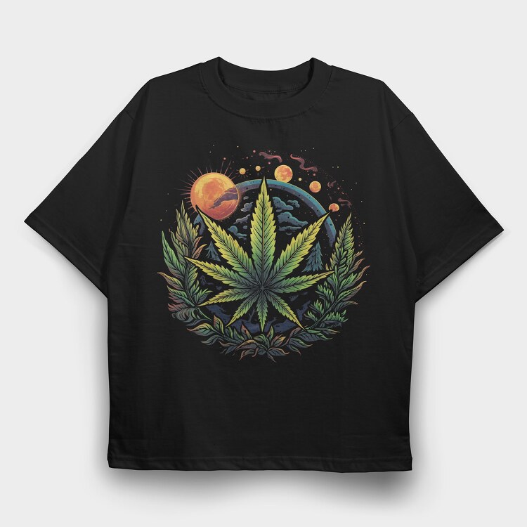 Cannabis Planets, Tricou Oversize Barbati (Unisex)