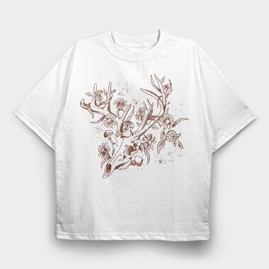 Deer Skull Flowers, Tricou Oversize Barbati (Unisex)