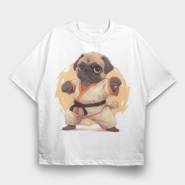Pug Karate, Tricou Oversize Barbati (Unisex)