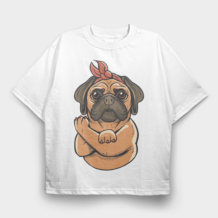 Pug Strong Woman, Tricou Oversize Barbati (Unisex)