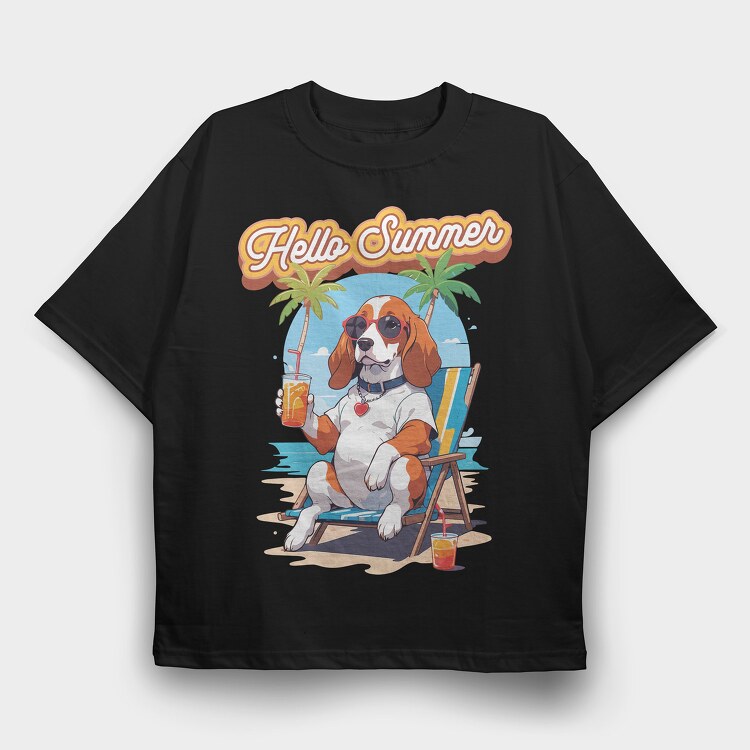 Dog Beach Hello Summer, Tricou Oversize Barbati (Unisex)