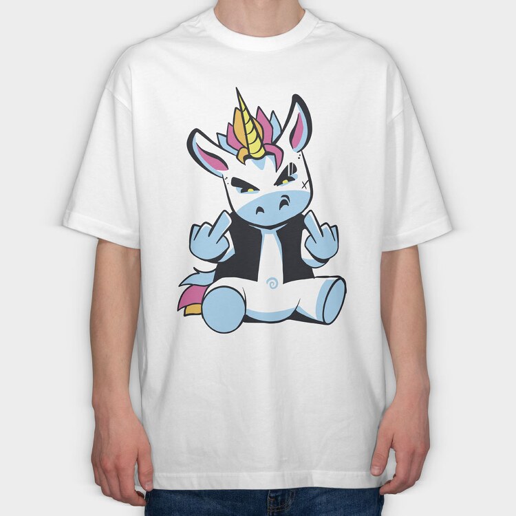 Punk Unicorn Middle Finger, Tricou Oversize Barbati (Unisex)