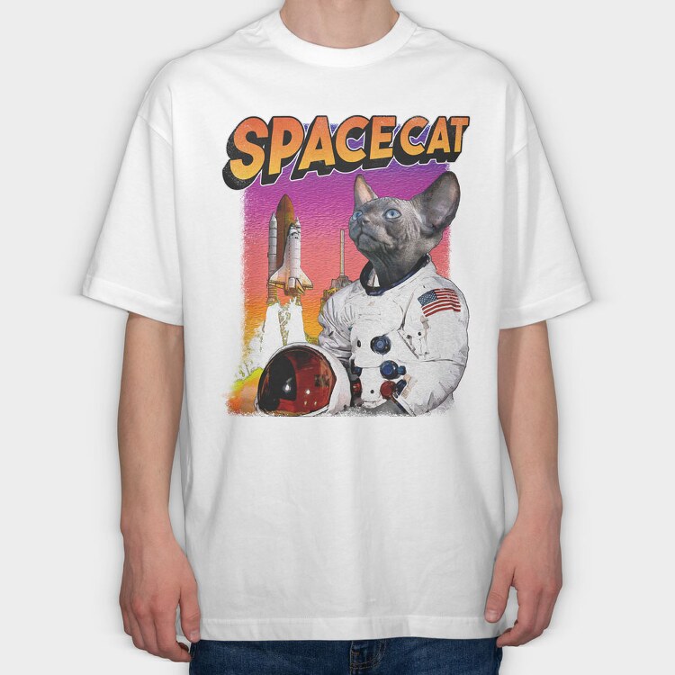 Space Sphynx Cat Astronaut, Tricou Oversize Barbati (Unisex)