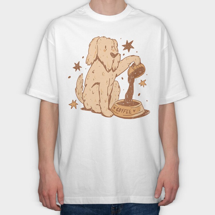 Dog Coffee Doodle, Tricou Oversize Barbati (Unisex)