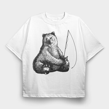 Hand Drawn Bear Fishing, Tricou Oversize Barbati (Unisex)