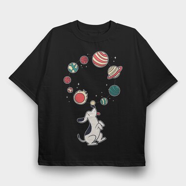 Dog Juggling Planets, Tricou Oversize Barbati (Unisex)